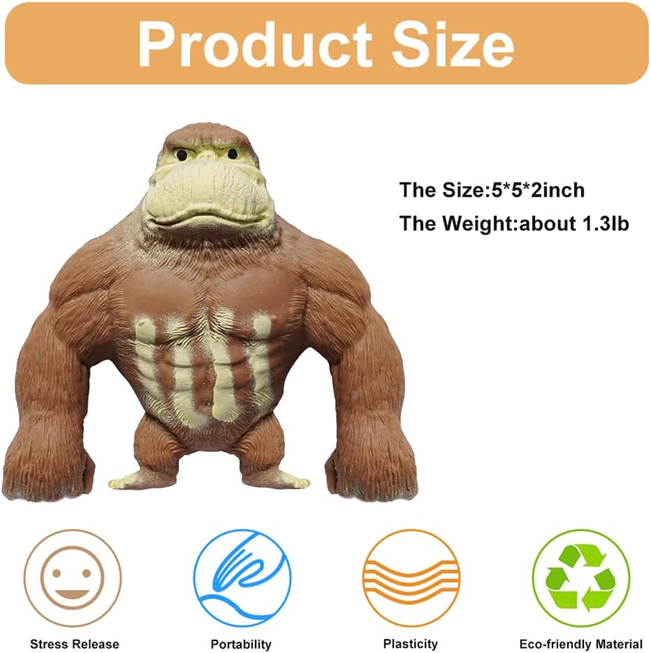 Squishy Monkey Toy, Stretch Gorilla Toy, Decompress and Stretch Stress Relief Toys, Cute as Animal Toys, Stretchy Gorilla Action Figure for Kids Child Boys Girls